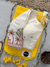 Yellow  Handloom Cotton Saree With Embrodery Work Redy Made Blouse